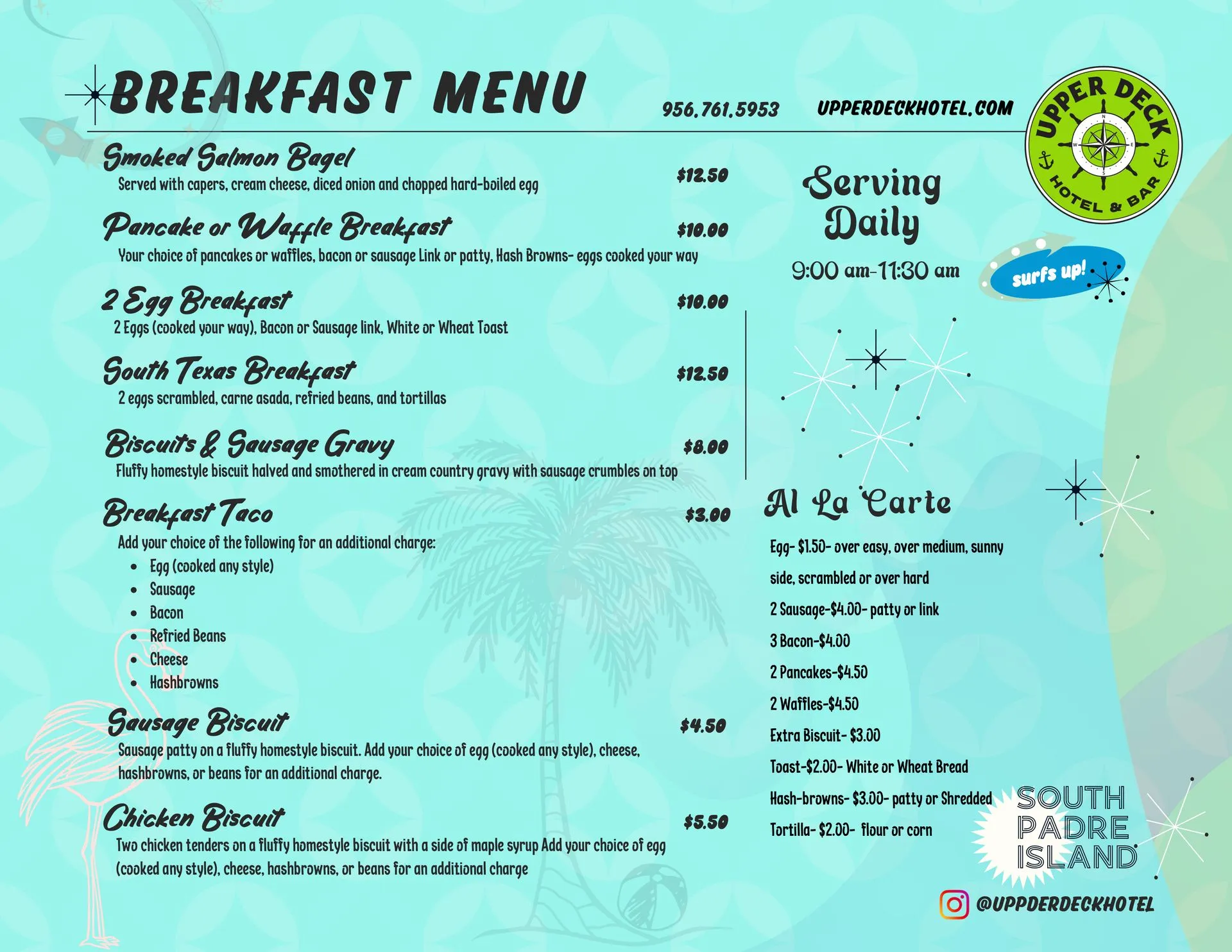 breakfast menu upperdeck hotel and bar south padre island